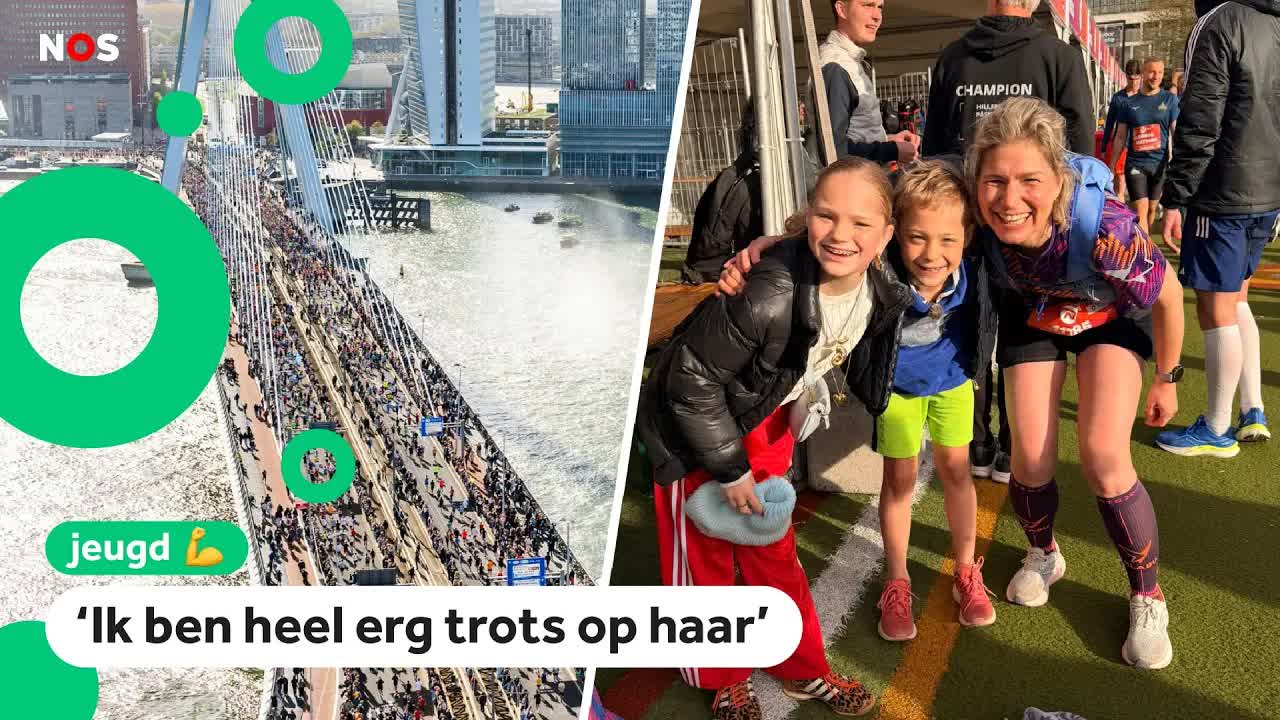 Kinderen juichen en joelen tijdens marathon van Rotterdam